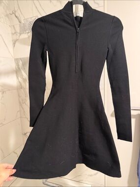 Aritzia Black Long-Sleeve Zip-Neck Fit-and-Flare Dress